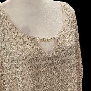 Onyx 2X cream lace over cream tank with embellished neckline short sleeve top
